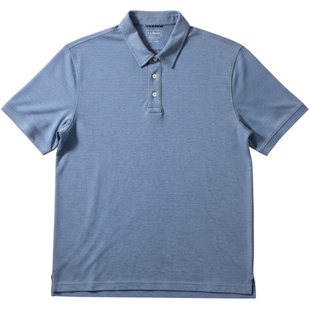 LL Bean Blue Heathered Pique Polo Golf Shirt Slightly Fitted Short Sleeve - XL‎